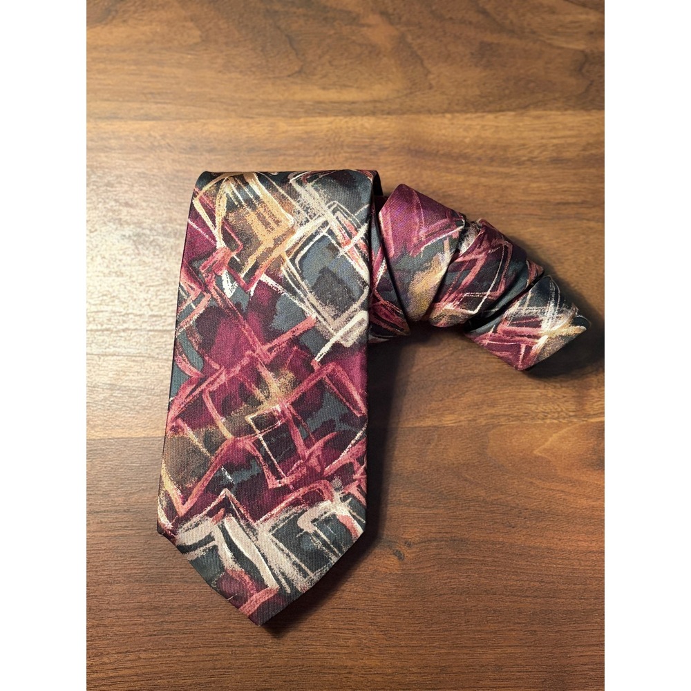 Marina Di Carrara Burgundy Abstract Silk Necktie Mens One Size Excellent